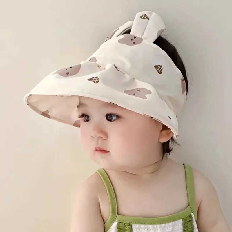 Summer Baby Sun Hat Fashion Cute Cartoon Printing Small Ear Kids Beach Sunshade for Boy Girl Wide Brim Toddler Visor Caps M250121