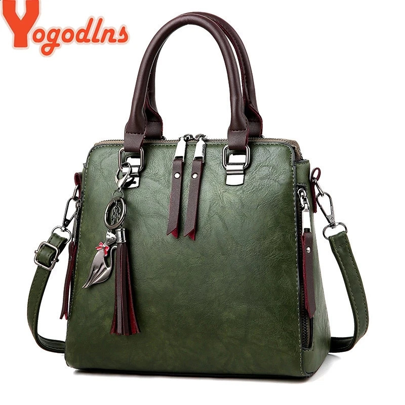 Yogodlns Vintage Leather Womens HandBags Ladies Messenger Bags Tassel Crossbody Shoulder Bag Boston Hand 250122