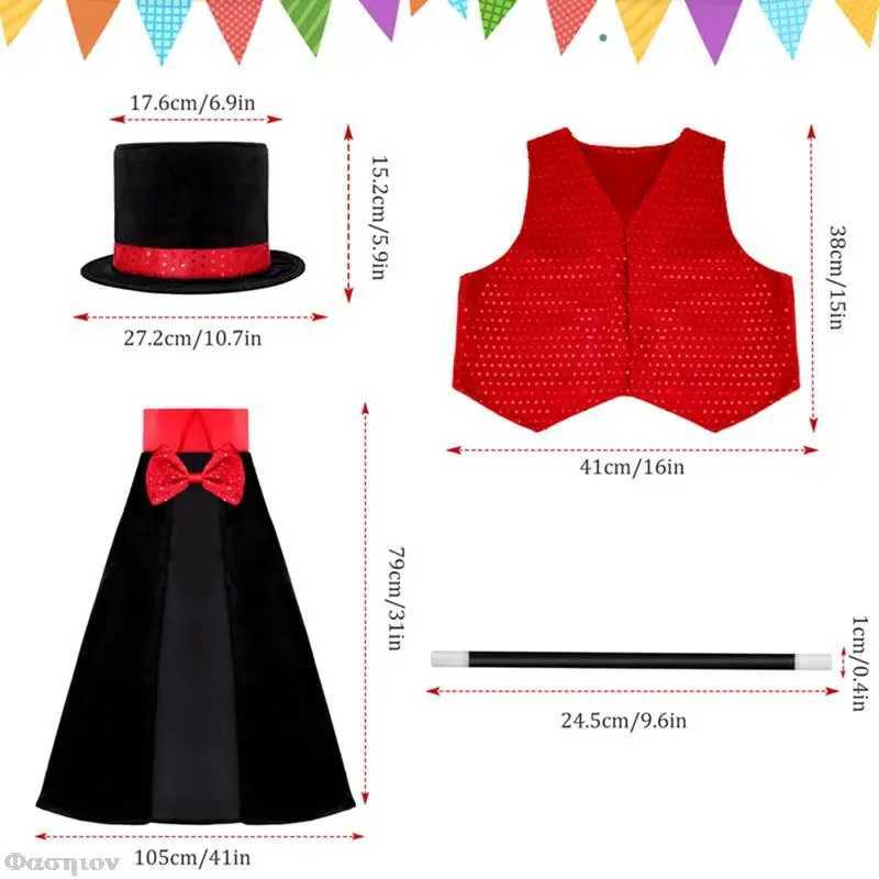 Kids Magician Role Play Cloak Waistcoat Cape Hat Magic Wand Set Jazz Dance Outfit Children School Cosplay Costume Performance W250117