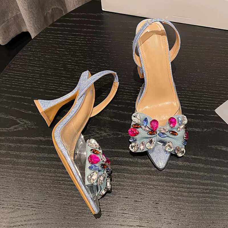 Aneikeh Spring Fashion rhie Bowknot Women Pumps High Heels Pointed Toe PVC Transparent Sandals Party Wedding Prom Shoes