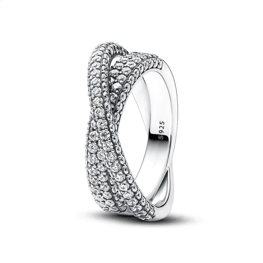 925 Sterling Silver pretty Sparkling Asymmetrical Herbarium Cluster Band Pear Halo Timeless Crossover Dual Band Ring Gifts 250121