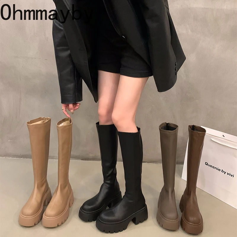 Platform Women KneeHigh Boots Fashion Zippers Shoes Autumn Winter Thick Heel Womens Knight Long Booties 250117