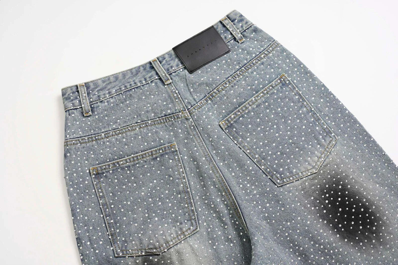 Mens Fashion High Street Hip Hop Jeans Pants With Rhinestone Streetwear Loose Fit Y2K Denim Trousers Baggy Washed Jeans 250120