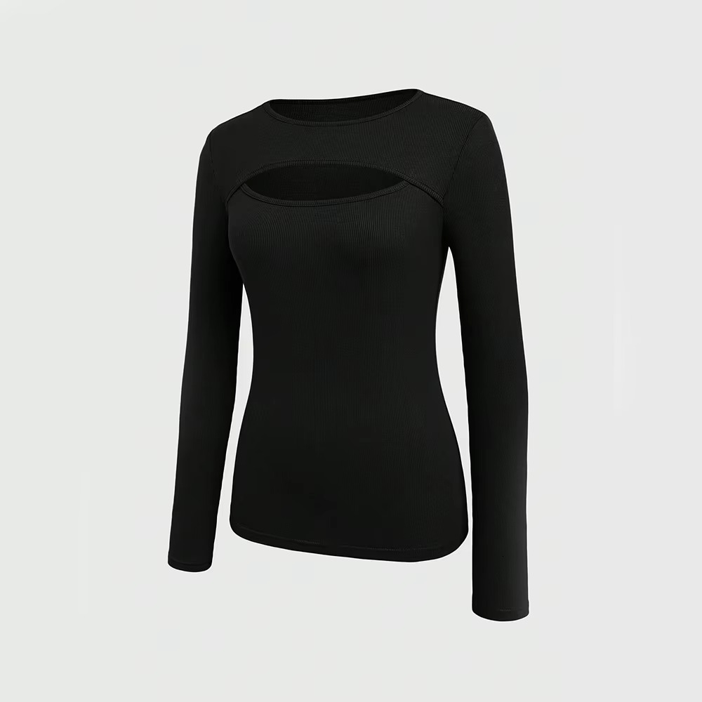 Women's Autumn Korean Hollow Long Sleeved Fashion Designer T-shirt Round Neck Slim Fit Casual T-shirt
