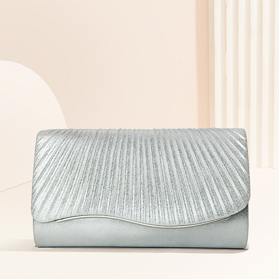 Current Batch Of Fashionable Bags, Simple Wrinkled Hand-Held Bag, Metal Wave Iron Wire Banquet Bag
