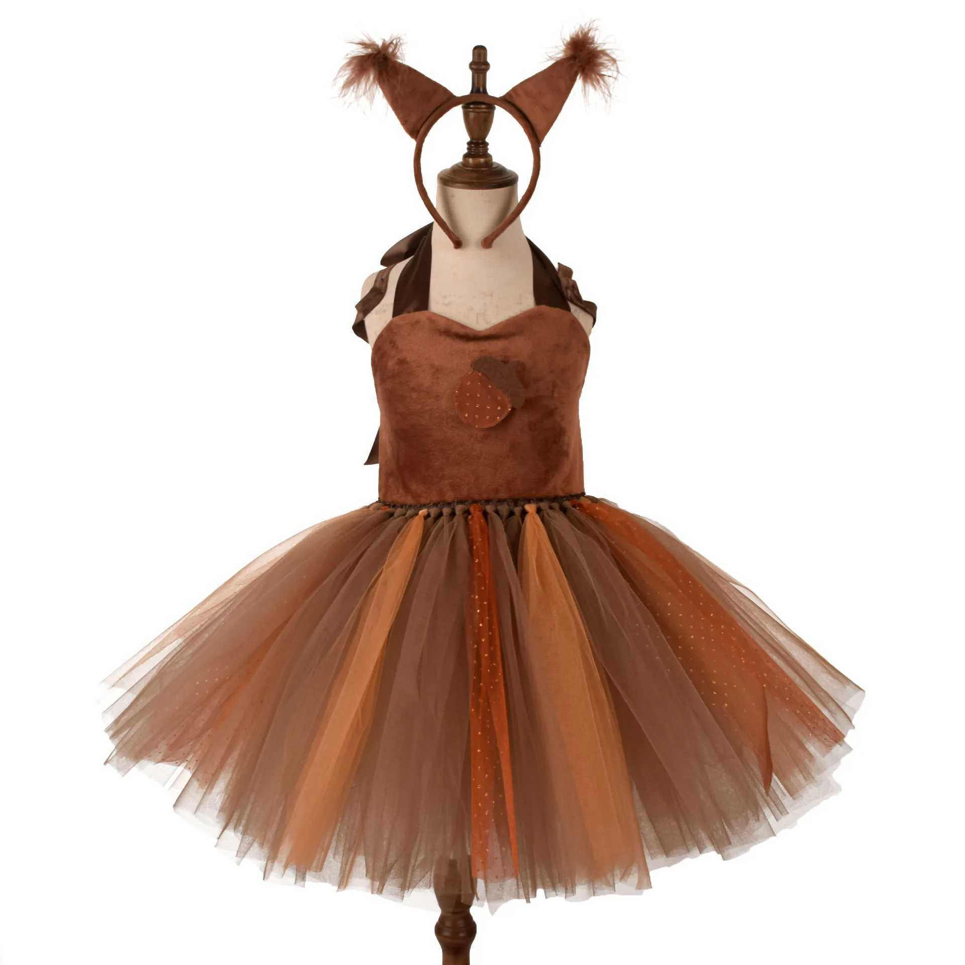 Brown animal squirrel childrens costume girl role-playing costume headband and tail Christmas party Halloween carnival costume W250117