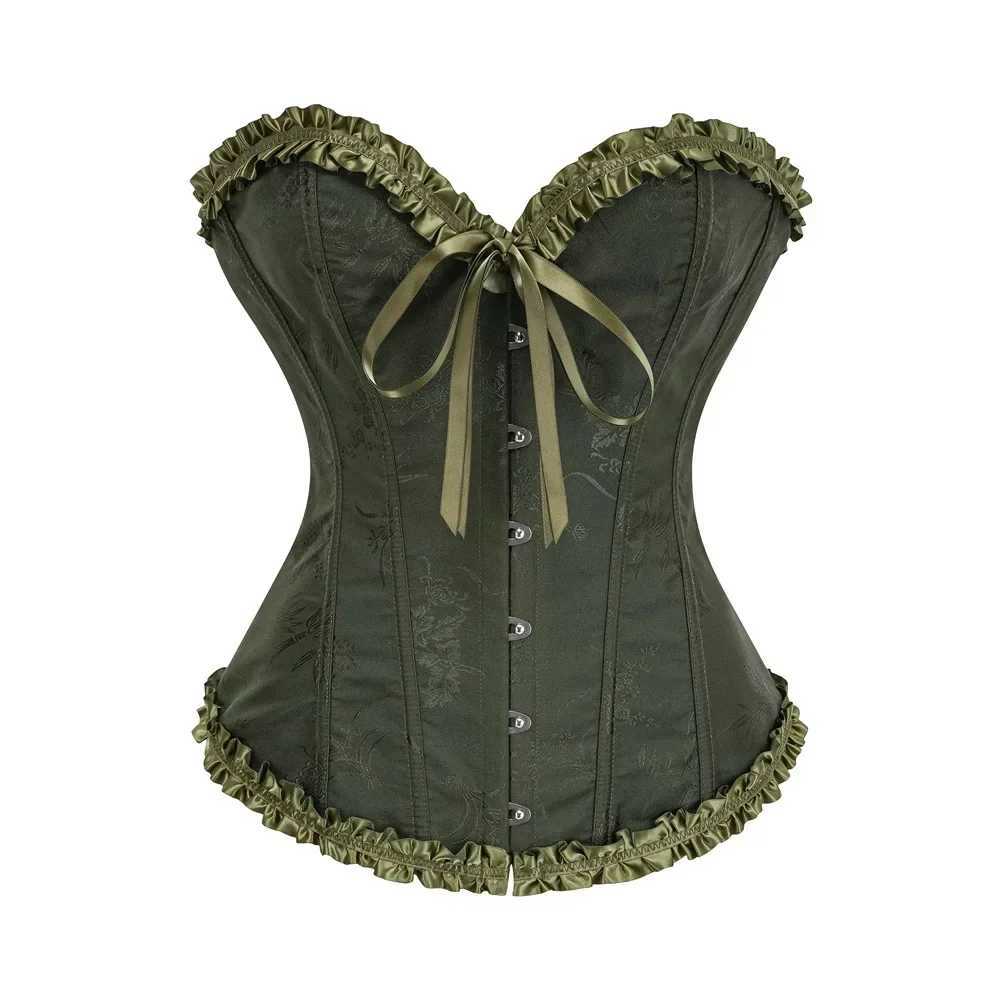 Womens Orange Jacquard Ruffles Trim Sexy Overbust Corset For Women Plus Size Gothic Clothes Slim Waist Body Shaper Bustier XS-2XL W250120