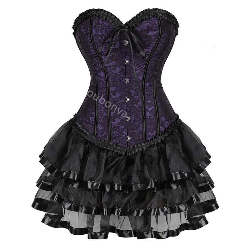 Corset Dress Tutu Skrits Set Overbust With Lace Costume Party Sexy Burlesque Ladies Outfit Plus Size Gothic Halloween Red Black W250120