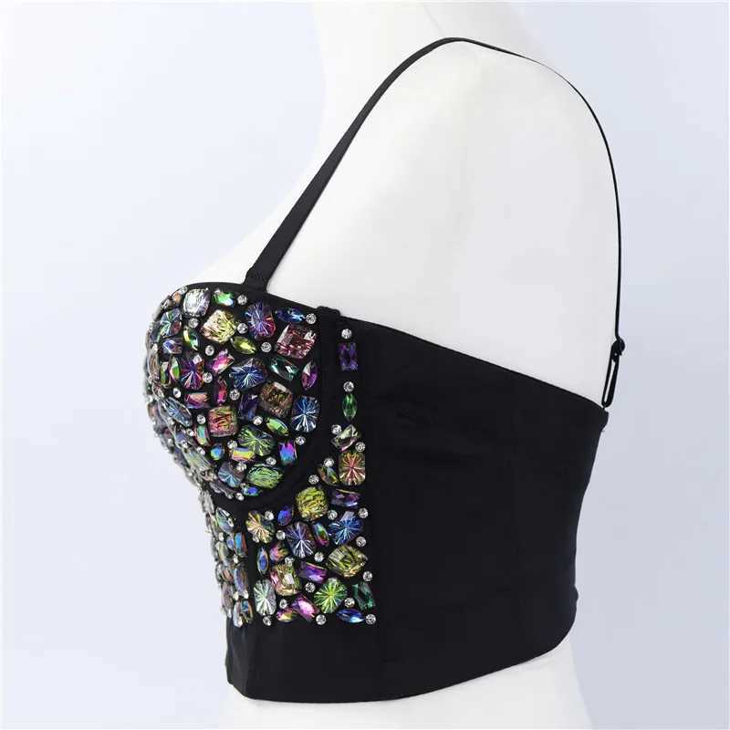 Heavy Beadings Lady Corset Rhinestones Charming Bustier Colorful Acrylic Stone Nightclub Party Sexy Female Camis Women Crop Tops W250120