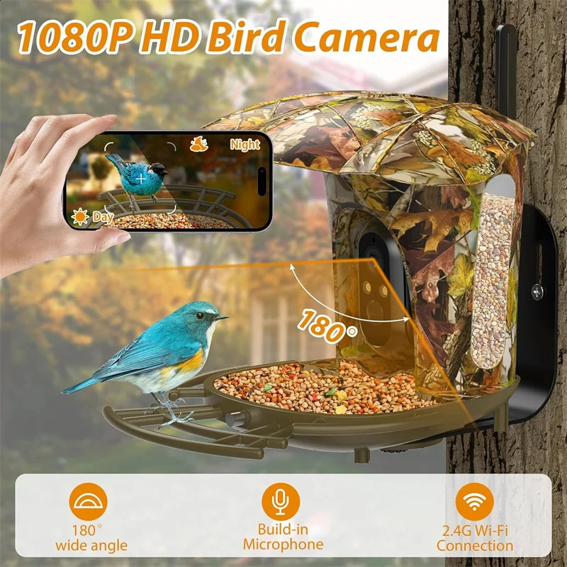 Smart Bird Feeder Camera1080P HD11000 Bird Species Camera Auto Capture6W Solar Panel Bird SpeciesBird House with 64G Card 250121