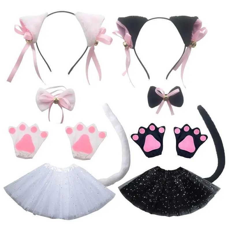 Cat Ears and Tail Set Cat Costume White Black 3D Animal Costume for Stage Performances Cosplay Party Kid Easter Cosplay Birthday W250117