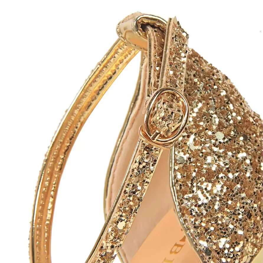 Women Glitter Sequin Fetish Ankle Strap 9.5cm High Heels Sandals Lady Party Gold Red Stiletto Wedding Bridal Dress Pumps