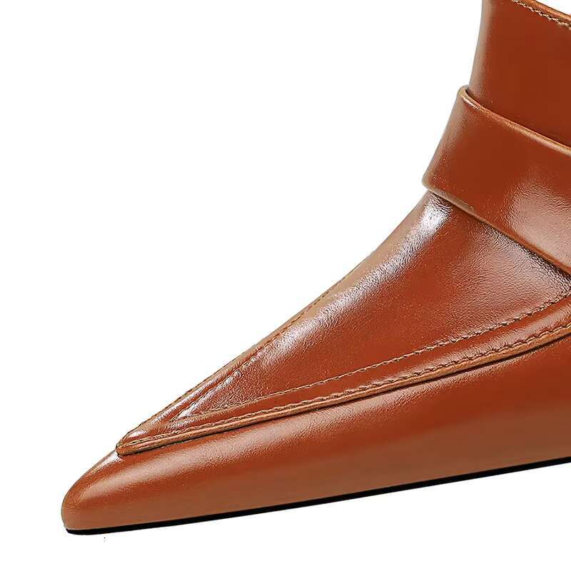 Women 10cm Pumps Retro Simplicity Pu Leather Super High Stiletto Heels Lady Brown Office Shoes Small Size 34-40