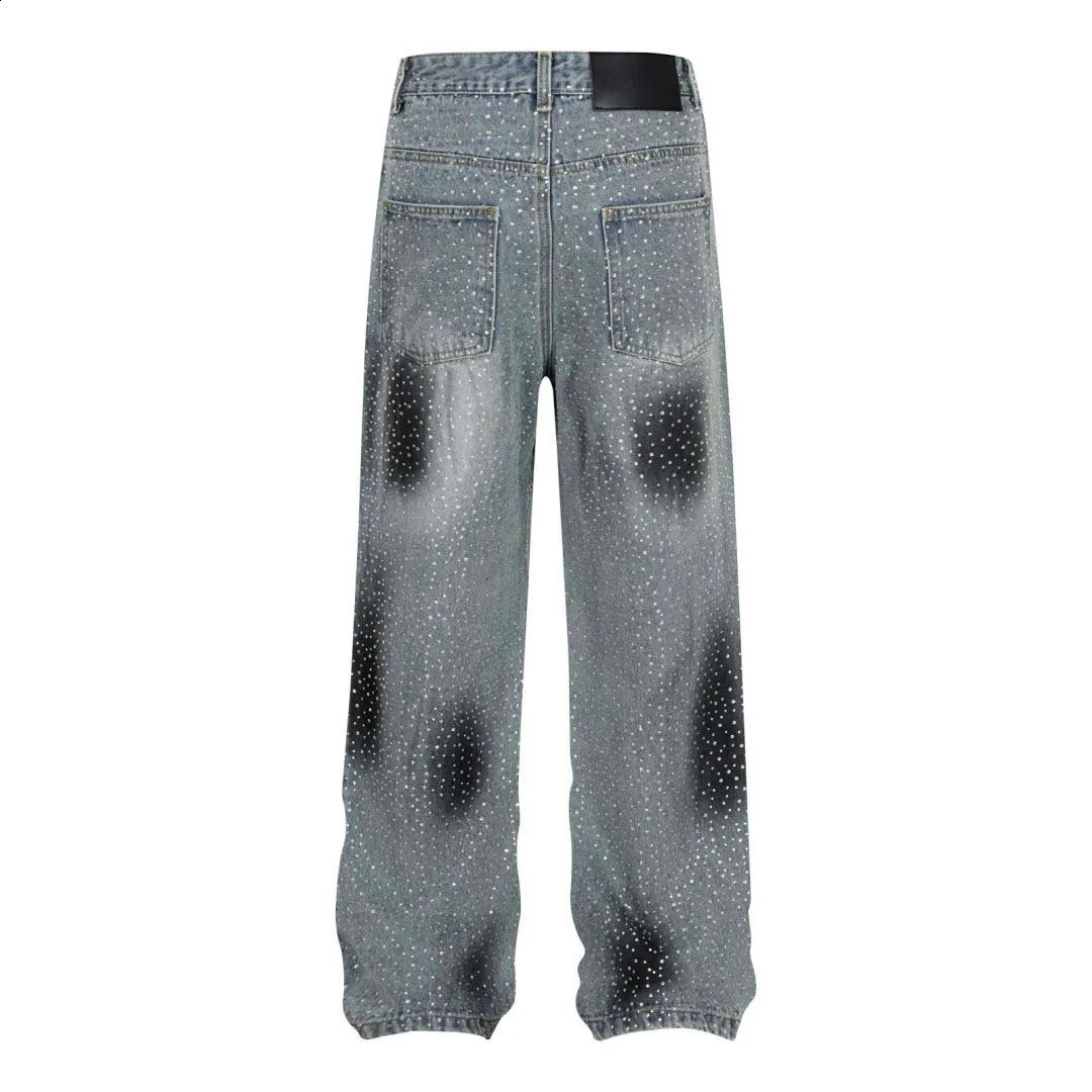 Mens Fashion High Street Hip Hop Jeans Pants With Rhinestone Streetwear Loose Fit Y2K Denim Trousers Baggy Washed Jeans 250120