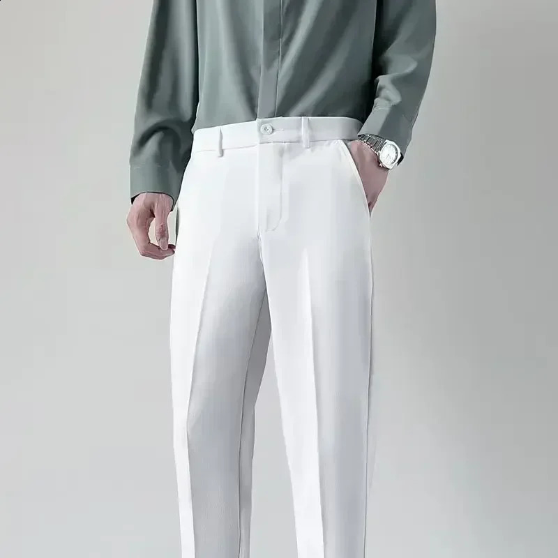Mens Suit Pants Gray White Black Slim Business Casual Nine-point Pants Straight Plus Size Trousers Office Social Wedding 250122