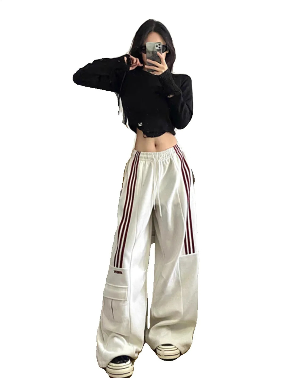 MEXZT Oversized Striped Sweatpant Y2K Streetwear Cargo Pants Harajuku Wide Leg Joggers High Waist Baggy Sports Trousers 250109