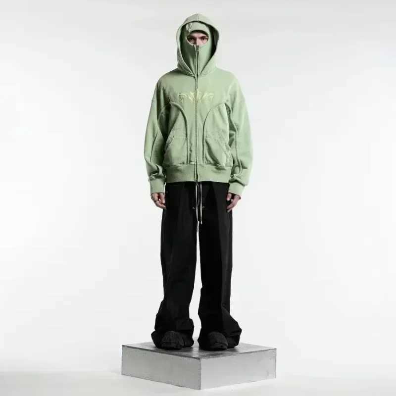Y2K Zip up Hoodie Harajuku Double Hat Wear resistant Embroidered High quality Heavyweight Sportswear Hip Hop Mens Street Clothing Top W250117