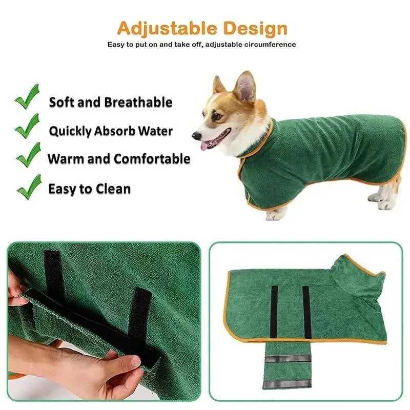 Dog Bathrobe Fast Drying Towel Microfiber Absorbent Soft Bath Robe Adjustable Towel Grooming Coat Dog grooming Pet Accessories M250118