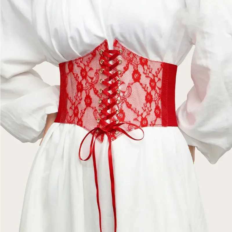 Fashionable womens waist tight corset flower embroidered elastic waistband black and white pink wide lace slimming belt Cummerbundles W250120