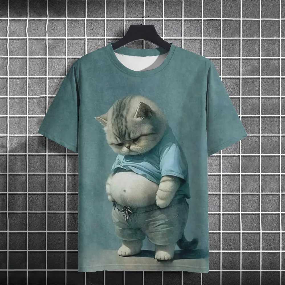 Funny Cartoon Cat T-Shirts Animal Graphic 3D Print Men Women Short Sleeve T Shirt Oversized Tees Harajuku Y2k Tops Kids Clothing W250117