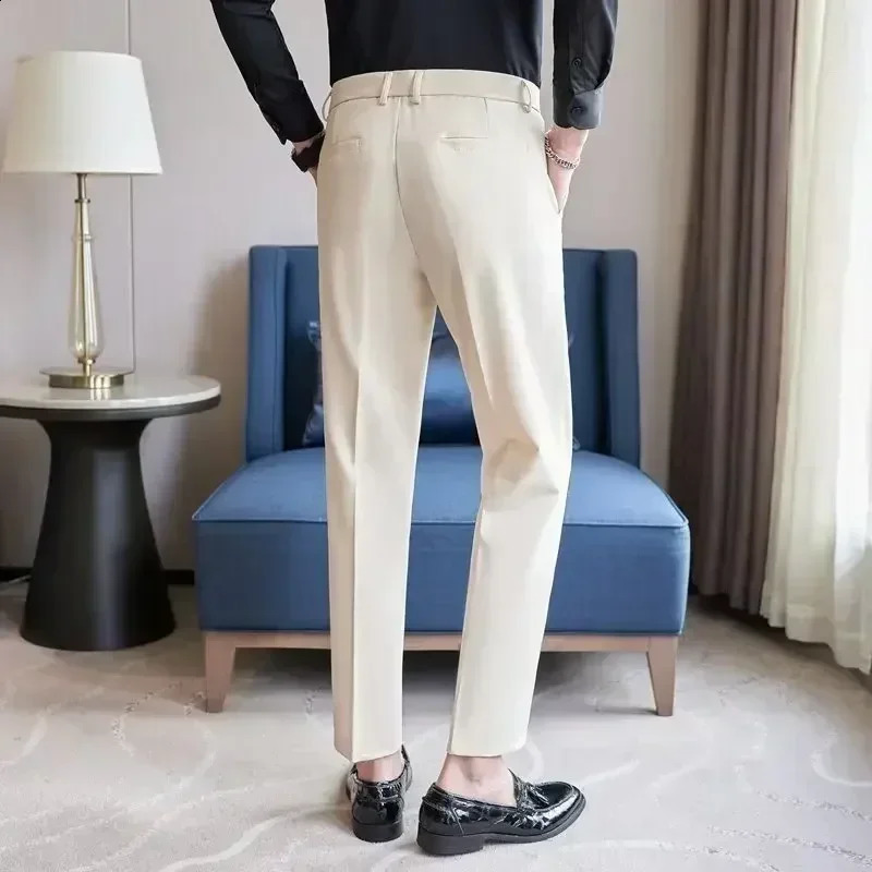 Mens Suit Pants Gray White Black Slim Business Casual Nine-point Pants Straight Plus Size Trousers Office Social Wedding 250122