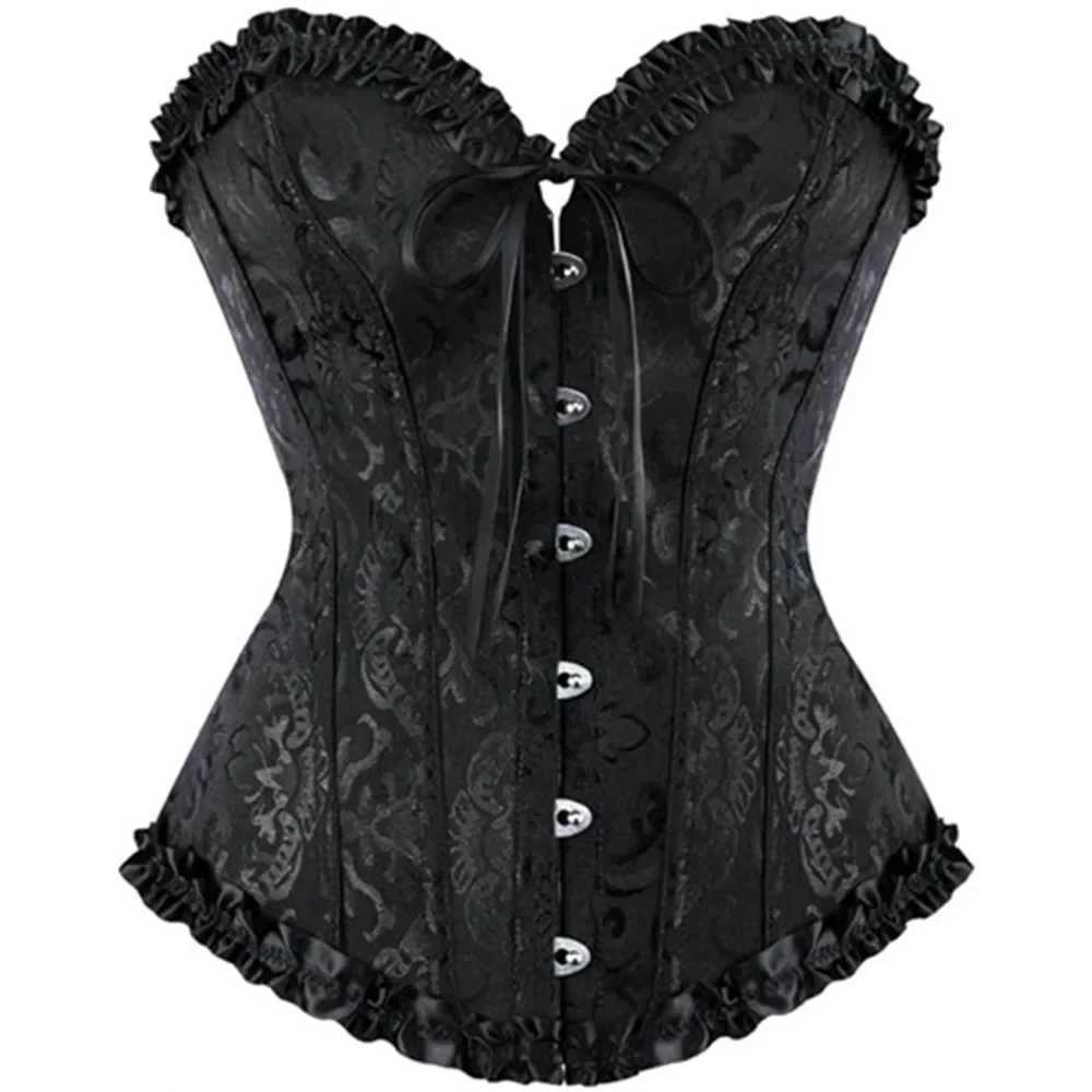 Corset Top Bustier Plus Size Women Gothic Overbust Corset Sexy Lace up Floral Lingerie Vintage Victorian Fashion Black Pink W250120