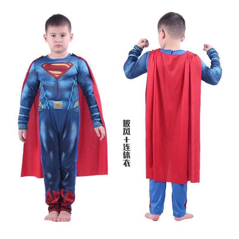 Hot Sale Movie Boys Captain Super hero Cosplay Blue Muscle Jumpsuit Costume with Superhero Cloak Halloween for Kid Man W250117