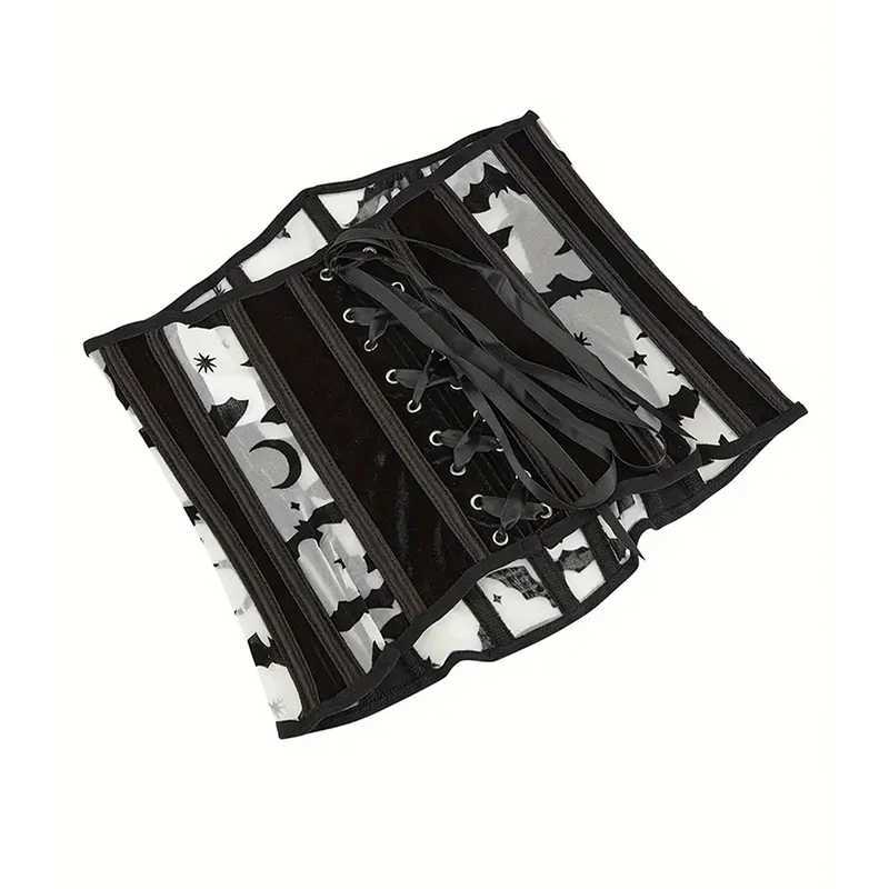 2024 Fishbone Corset Bat Print Waist Seal Shaped Body Outwear Waist Clip Belt Black Underbust Corset Women Lingerie Waist belt W250120