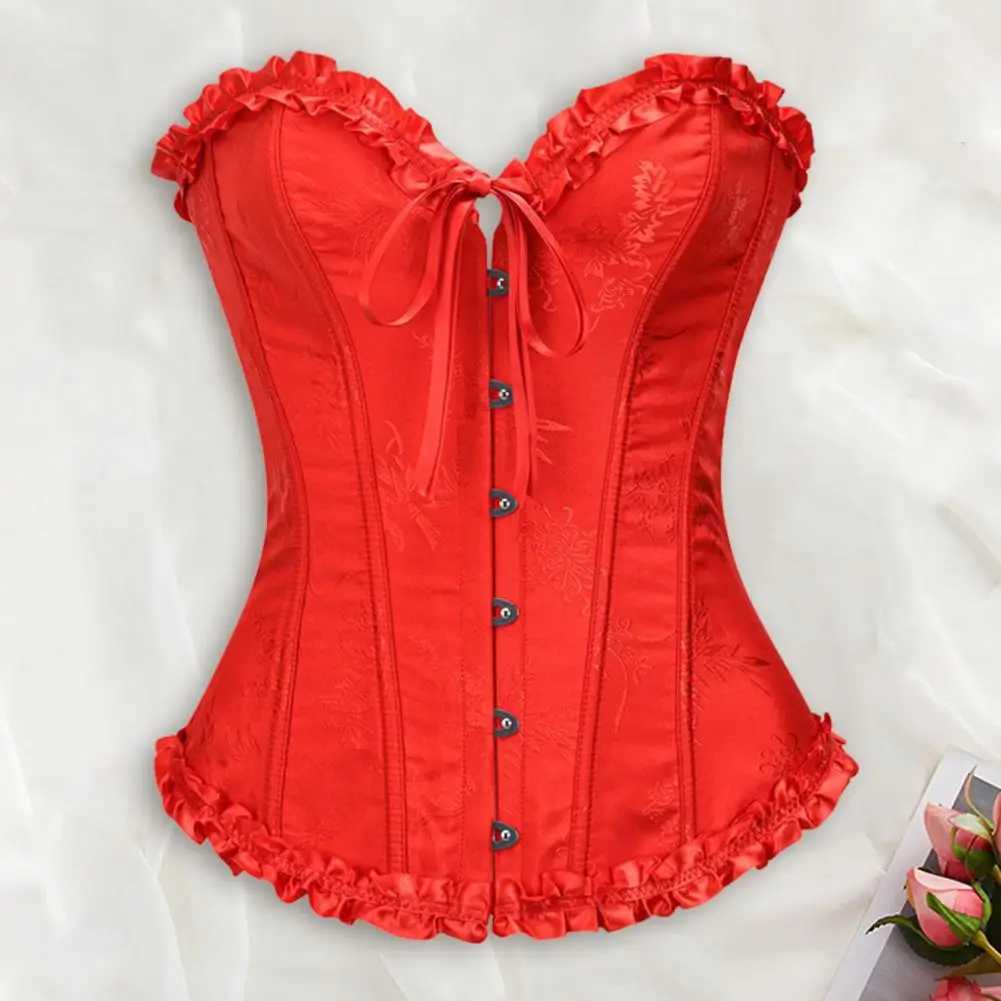 Blue Corset Bustiers Womens Corset Top with Ruffle Trim Strapless Waist Cincher Bustier Shapewear Adjustable Strap Shapewear W250120