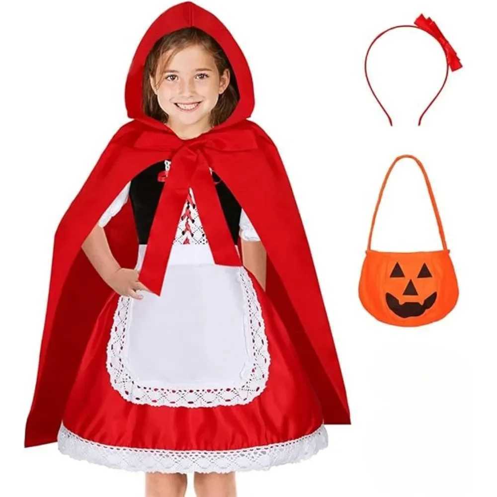 Little Red Riding Hood Girl Costume Childrens Halloween Fairy Tale Storybook Cosplay Princess Dress Hooded Cape W250117