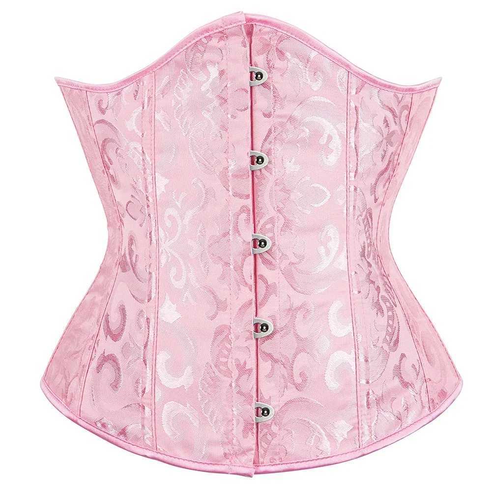 Jacquard Corset Top Women Sexy Boned Lace Up Underbust Bustier Waist Cinchers Body Shaper Gothic Basques Brown Pink W250120