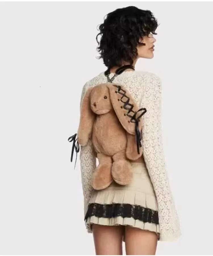 2024 New Fashion Plush Lace Lace-Up Shoulder Faux Fur Cute Bunny Backpack Women's Bag Designer Handbags And Purses