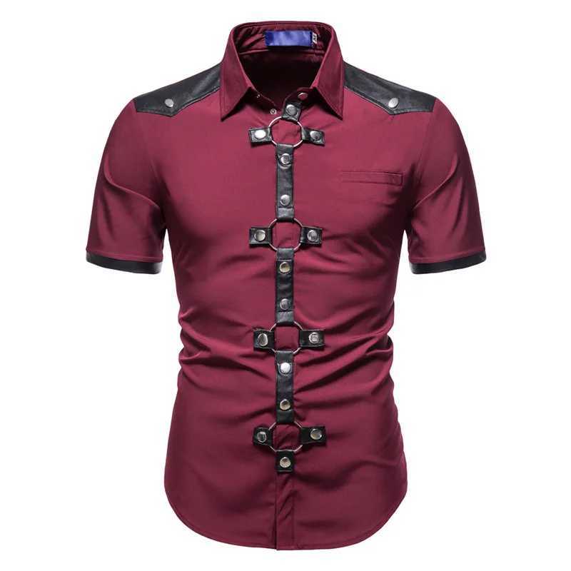 Fashion New Mens Punk shirts Mens Gothic Rivet Short Sleeve Shirts Casual For Men Comfortable Summer Wear shirts W250118