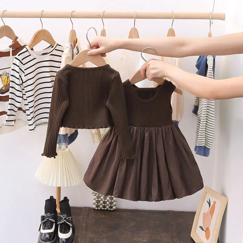Spring Baby Girls Clothes Set Kid Knitting Cardigan Coat and Sleeveless Dress 2 Pieces Suit Toddle Knitted Princess Uniform 250117