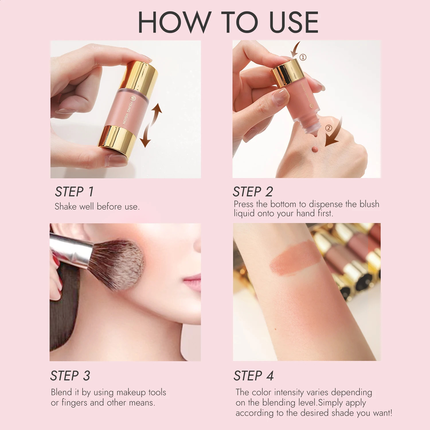 YOUNG VISION 4colors/pack Dropper Liquid Pressed Blush Hydrating Silky Natural Blush Lipgloss 250121