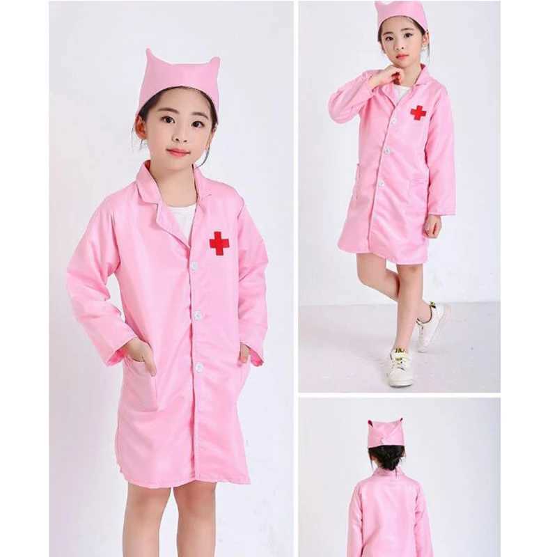 Childrens doctor nurse role-playing jacket girl boy doctor role-playing soft white pink jacket childrens stage performance role-playing W250117