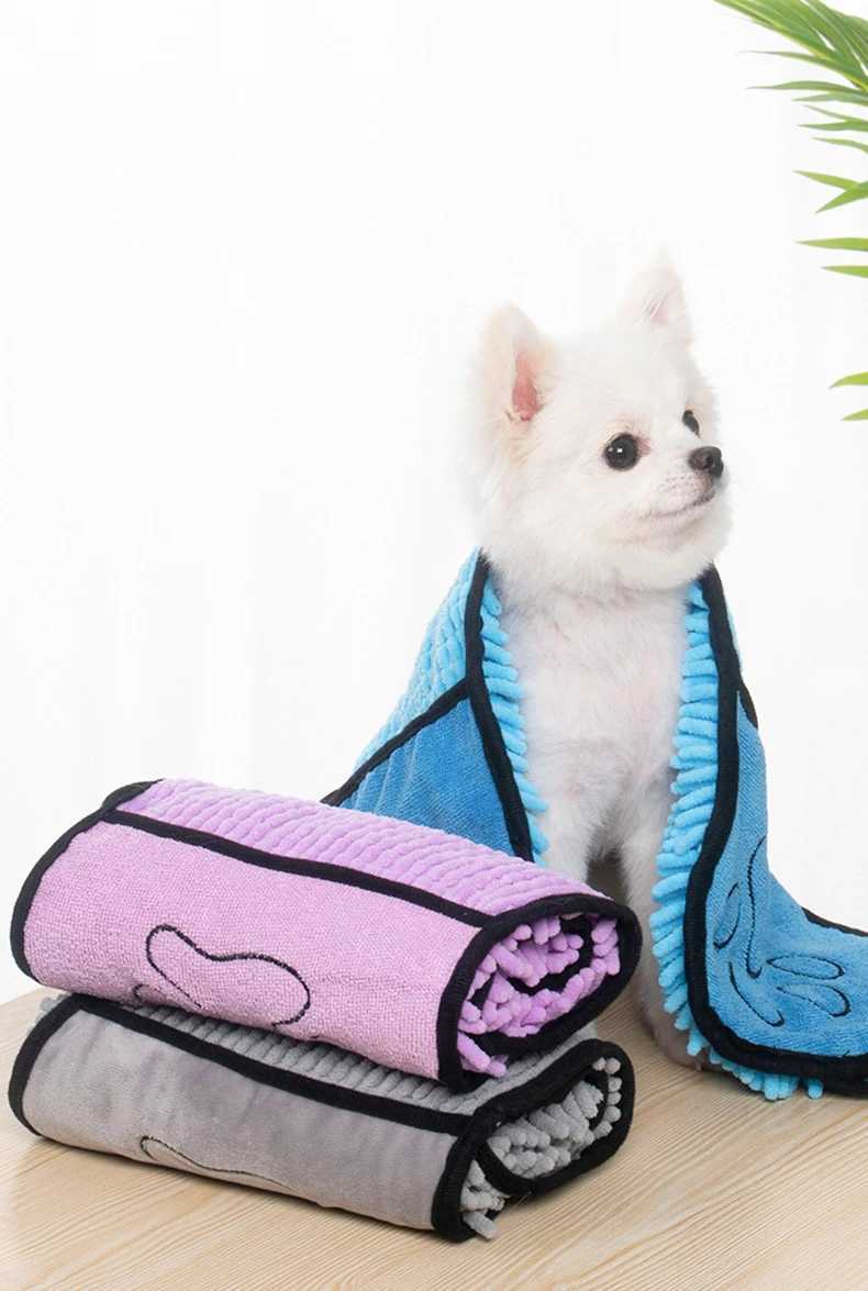 New Pet Bath Towel Microfiber Hand Wipe Cats Dog Towel Bath Robe Soft Fiber Absorbent Cleaning Washcloth Quick Drying Hair M250118