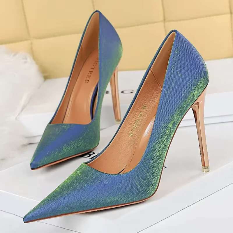 Women 10.5cm High Silk Pumps Wedding Bridal Stiletto Wine Red Blue Heels Lady Scarpins Office Party Stripper Satin Shoes