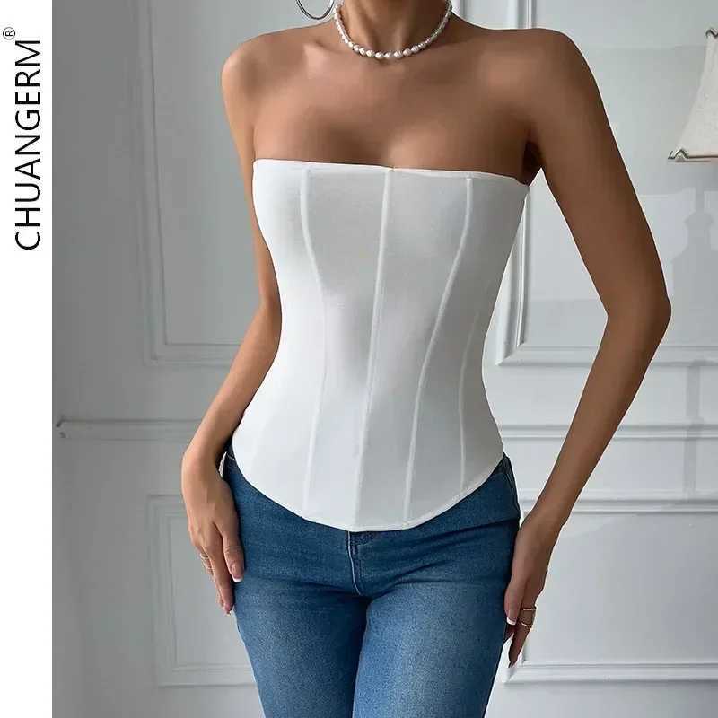 CHUANGERM Sexy Corset Top Solid Color Sleeveless S-neck Backless Bandage Women Push Up Hourglass Body Shaper Bustier Lingerie W250120