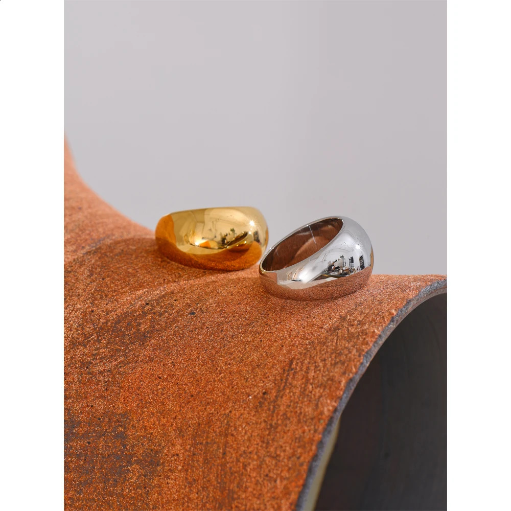 Yhpup 6789# High Quality Textured Minimalist Stainless Steel Glossy Smooth Metal Chunky Ring 18K PVD Plated Classic Jewelry Gift 250109