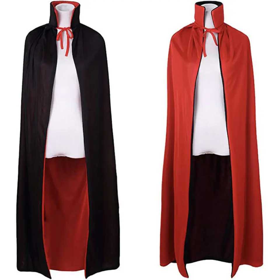 Halloween Adult Child Hooded Cloak Medieval Costume Black Red Reversible Vampire Witch Wicca Cosplay Costume Stand Collar Cloak W250117