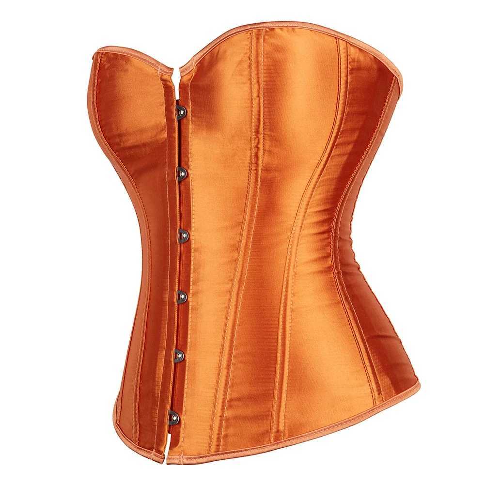 Corset Top Bustier For Women Overbust Satin Sexy Lace Up Vintage Style Plus Size Orange Simple And Adjustable Shapewear 1PC W250120