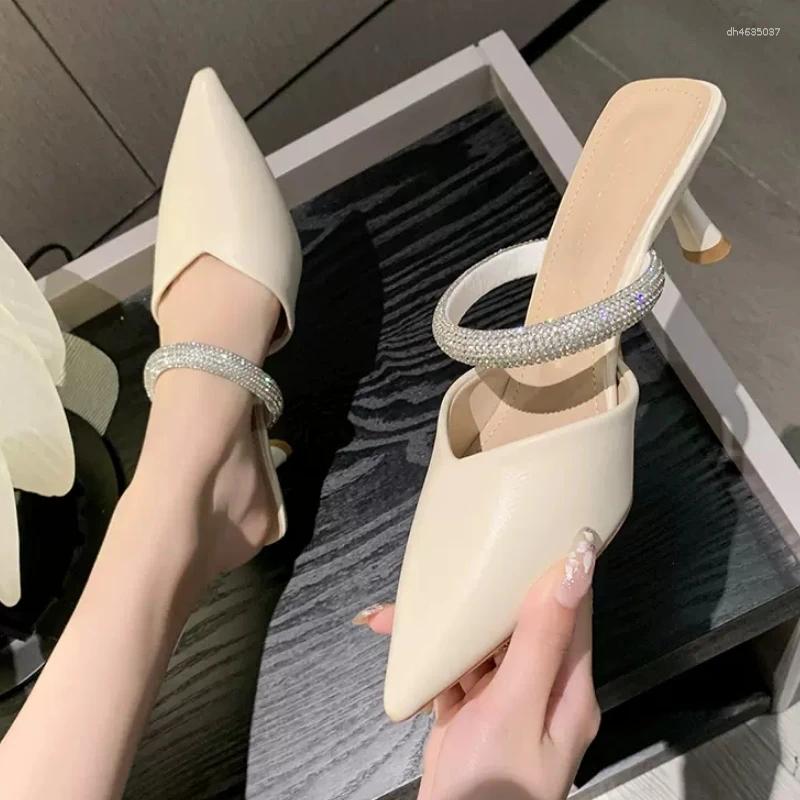 Dress Shoes 2025 Bow All-in-one Pointed Middle And Flip-ps Lazy Bun Head Heelless Outside Wear Half Slippers zhanyishengli