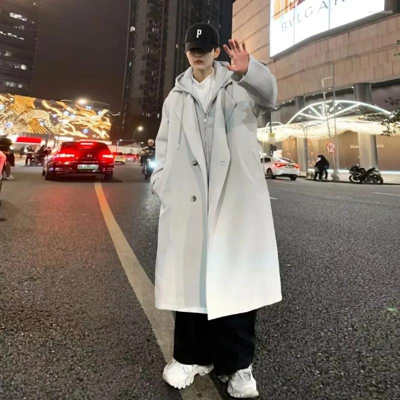 Men's Trench Coats 2025 Autumn/Winter Style Black Overcoat Loose-Fit Long Windbreaker For Men Trendy Youth Jacket Fashionable Outerwear