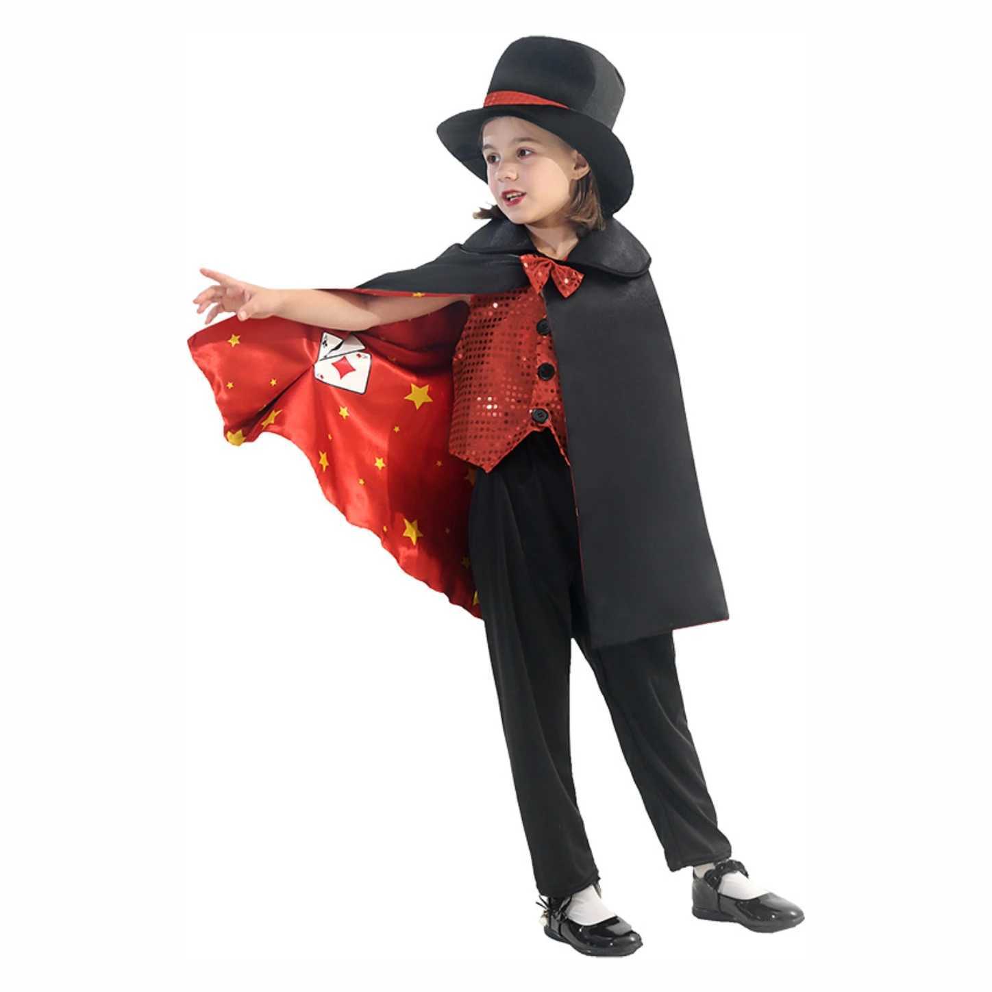 Magician Role Play Cloak Waistcoat Cape Hat Magic Wand Set Cosplay Costume 2024 Jazz Dance Stage Outfit W250117