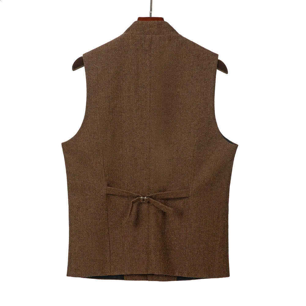 Mens Suit Vest Elegant Sleeveless Stand Collar Business Button Slim Fit Herringbone Waistcoat For Wedding 250114