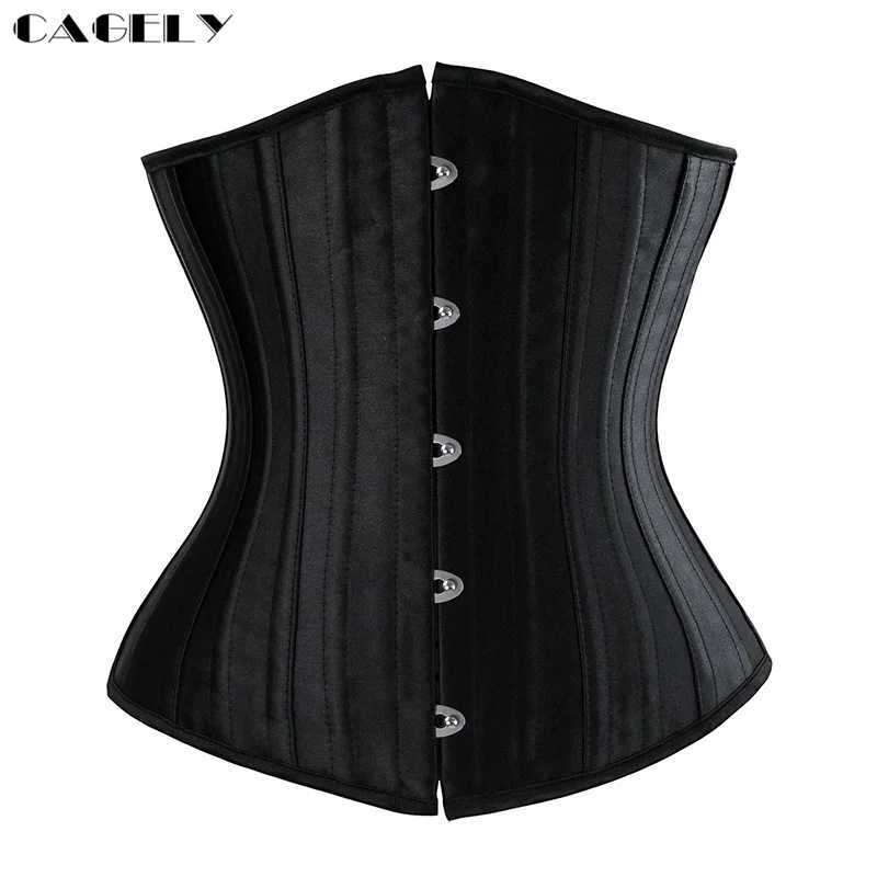 24 Steel Boned Satin Waist Trainer Cincher Underbust Corset Top Underneath Lace-up Bustier Tummy Slim Shapewear Sexy Lingerie W250120