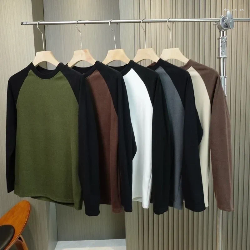 Men's T Shirts Autumn/Winter Fashionable Double-sided Fleece Long Sleeve Base Layer Tops Round Neck Warm Pullover