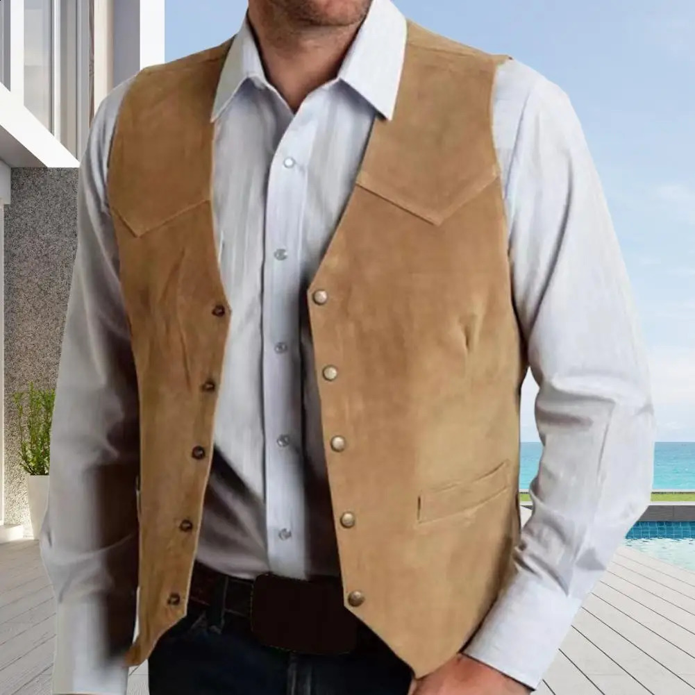 Brown Vest Mens Formal Business Suit Waistcoat Groomsmen For Wedding Cowboy 250114