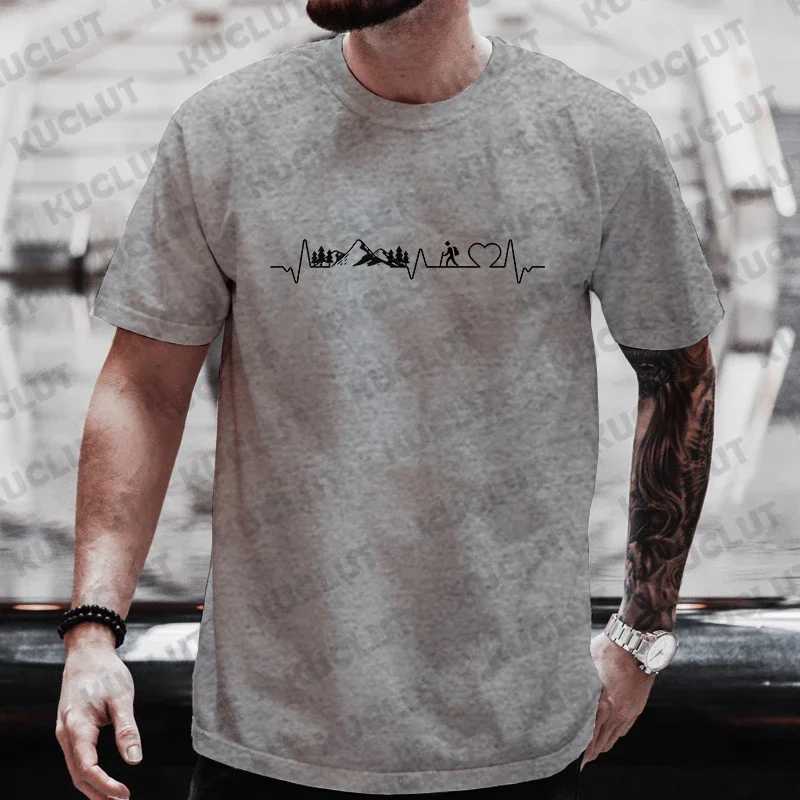 Mens Clothing T-shirt for Men Mountain Ecg Graphic Y2k Tops Outdoor Tees Hiking Camping Fashion Casual T Shirt for Male Tshirt W250117